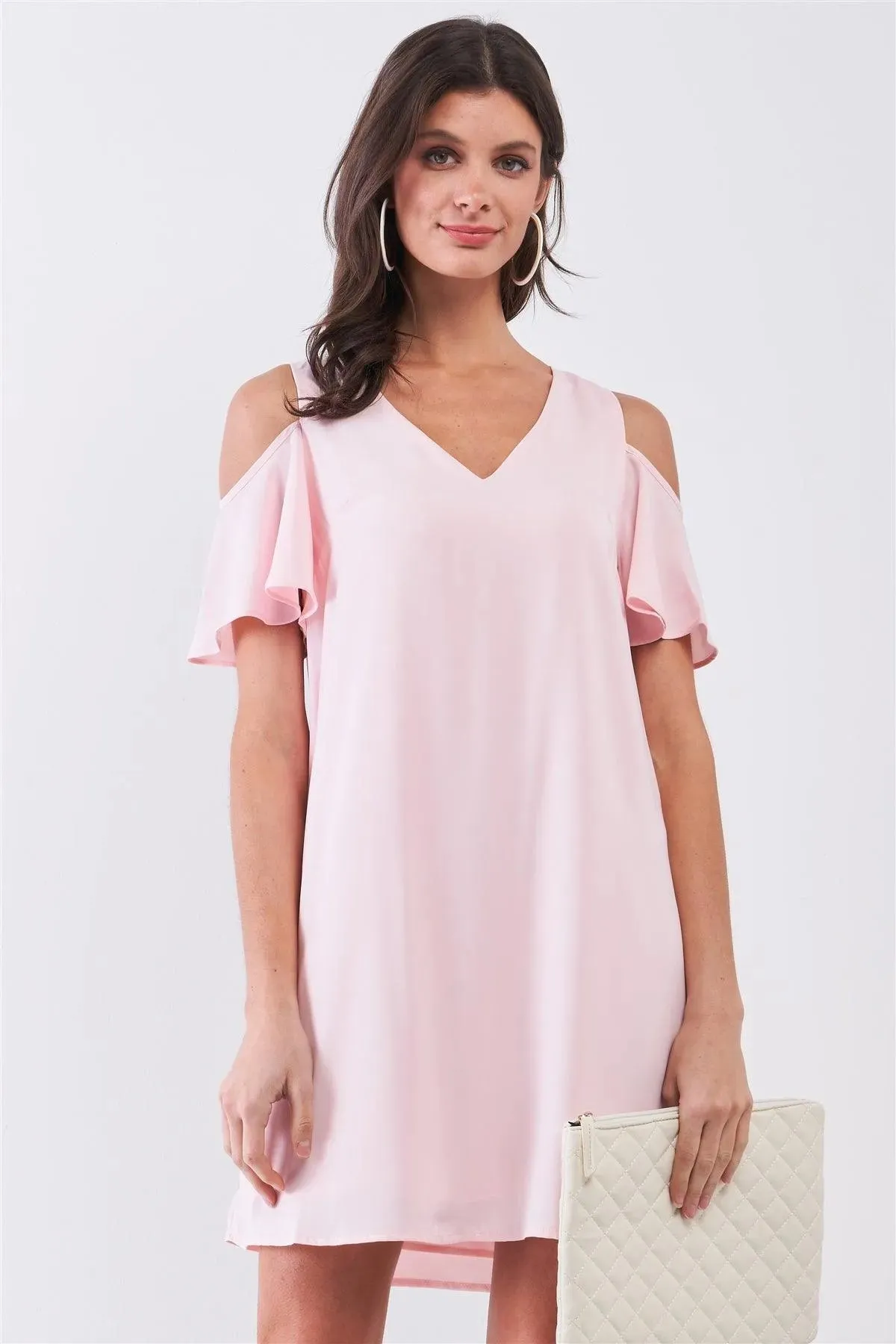 Blush Relaxed Fit V-Neck Cut-Out Shoulder Sleeve Detail Mini Dress
