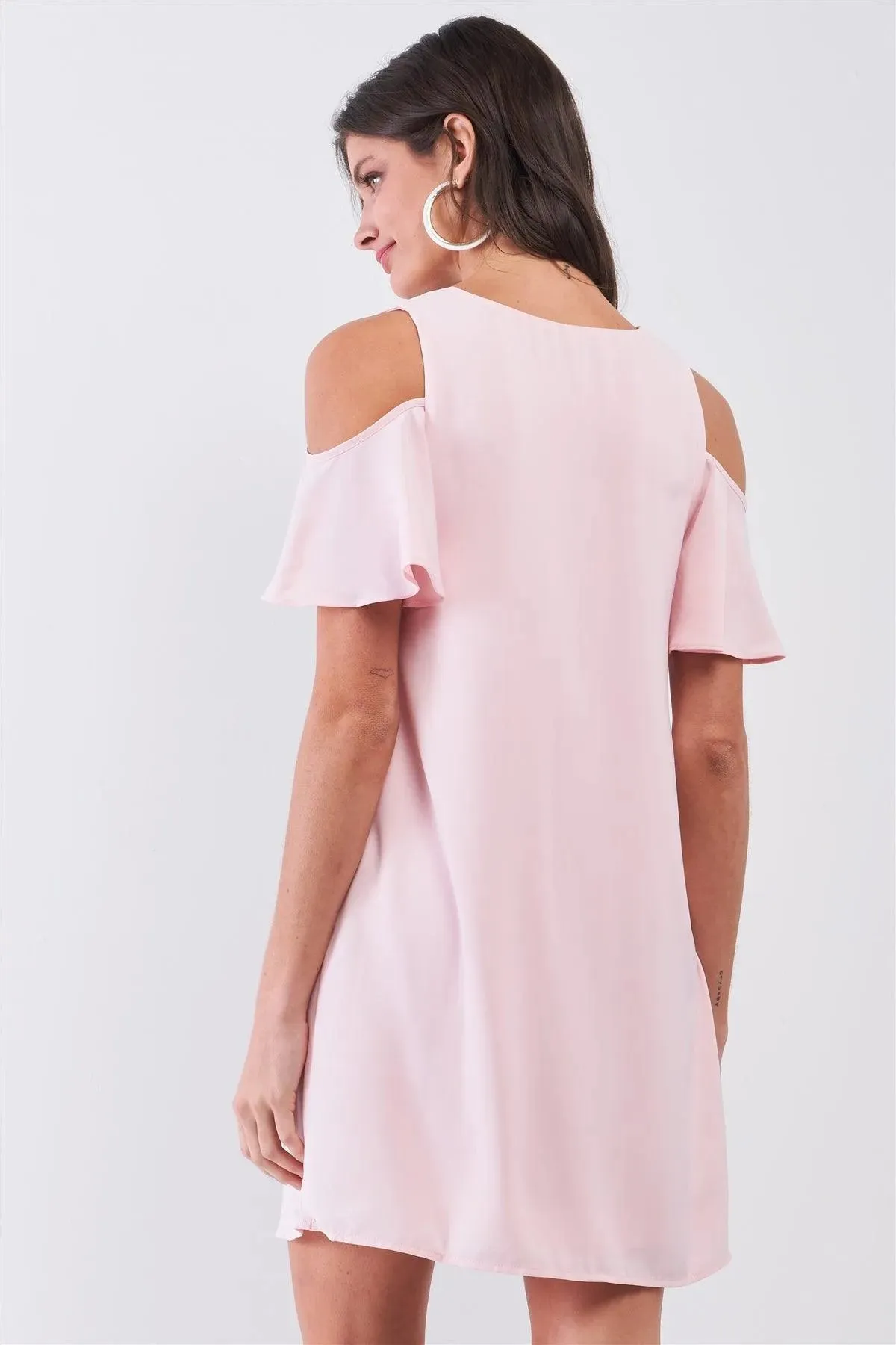 Blush Relaxed Fit V-Neck Cut-Out Shoulder Sleeve Detail Mini Dress