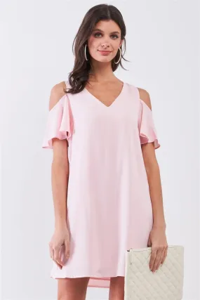 Blush Relaxed Fit V-Neck Cut-Out Shoulder Sleeve Detail Mini Dress