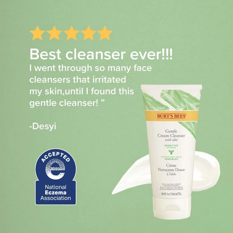 BURT’S BEES Sensitive Solutions Gentle Cream Cleanser with Aloe, 98.9% Natural Origin غسول البشرة بالالوفيرا