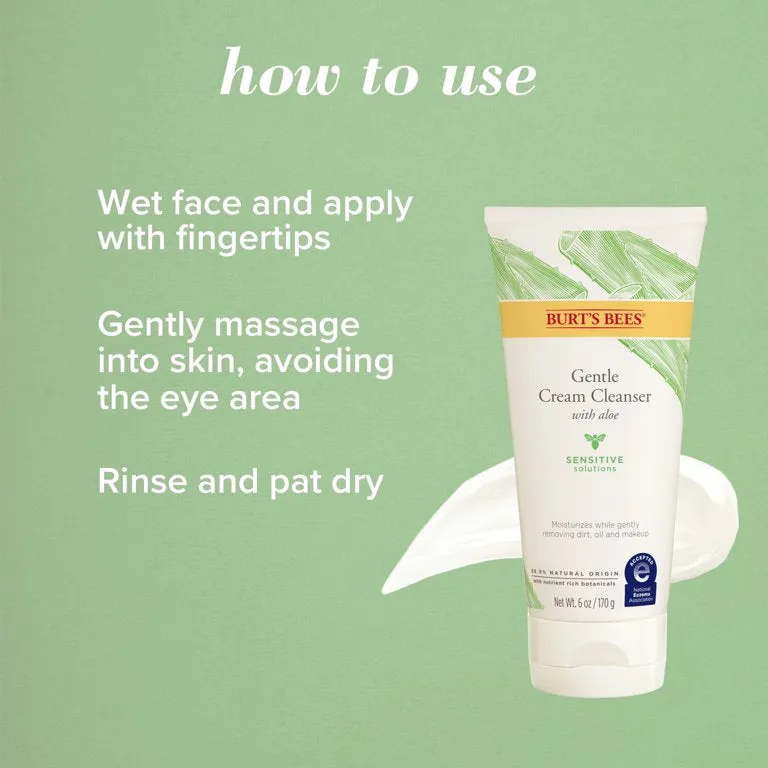BURT’S BEES Sensitive Solutions Gentle Cream Cleanser with Aloe, 98.9% Natural Origin غسول البشرة بالالوفيرا