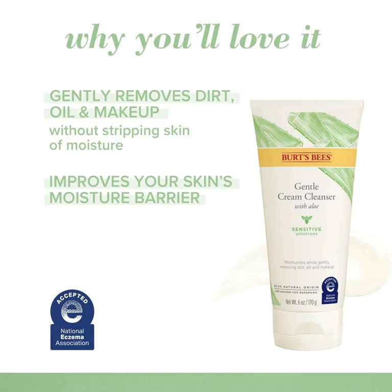 BURT’S BEES Sensitive Solutions Gentle Cream Cleanser with Aloe, 98.9% Natural Origin غسول البشرة بالالوفيرا