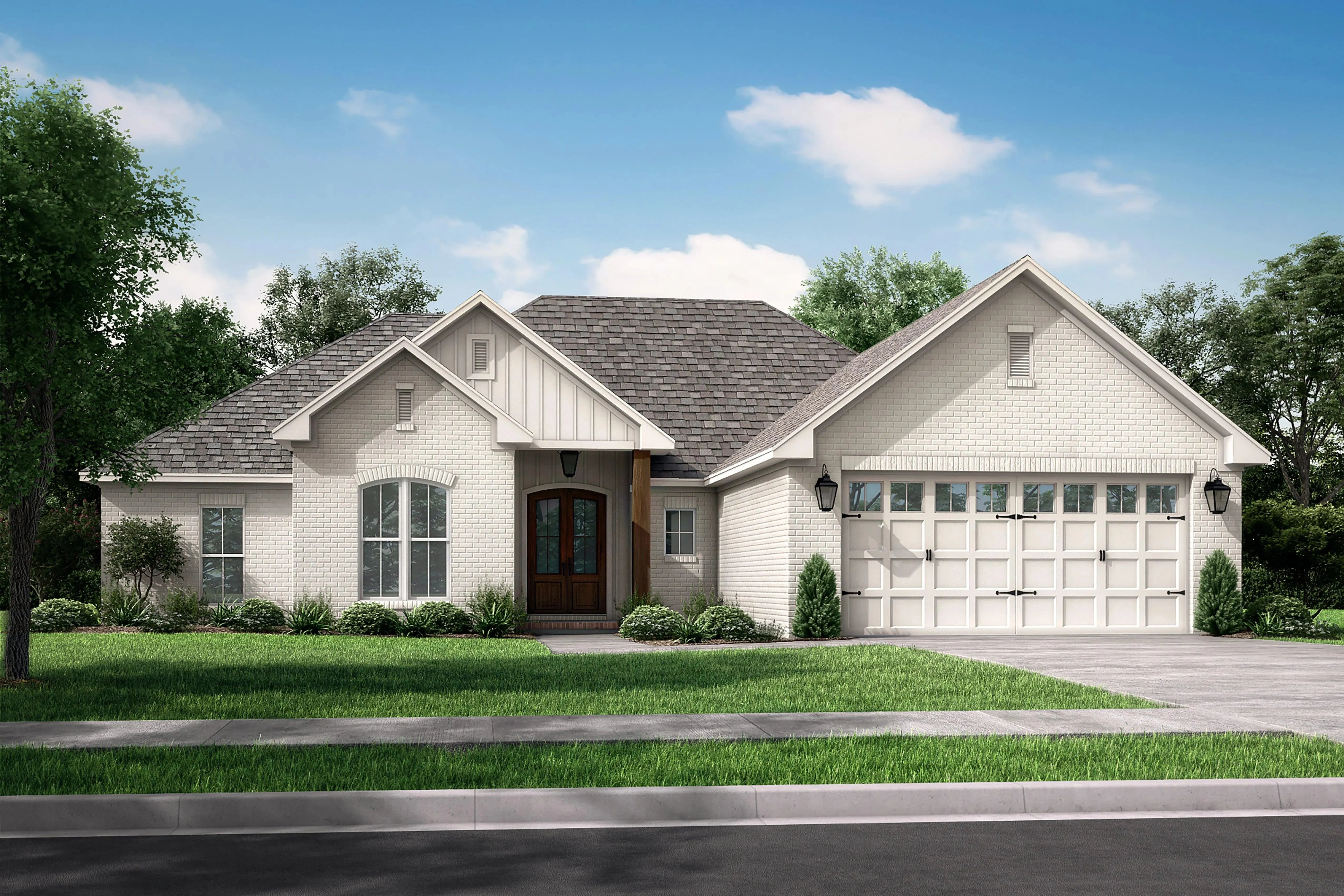 Charming 4-Bedroom Home Plan with Front Garage and Inviting Porch