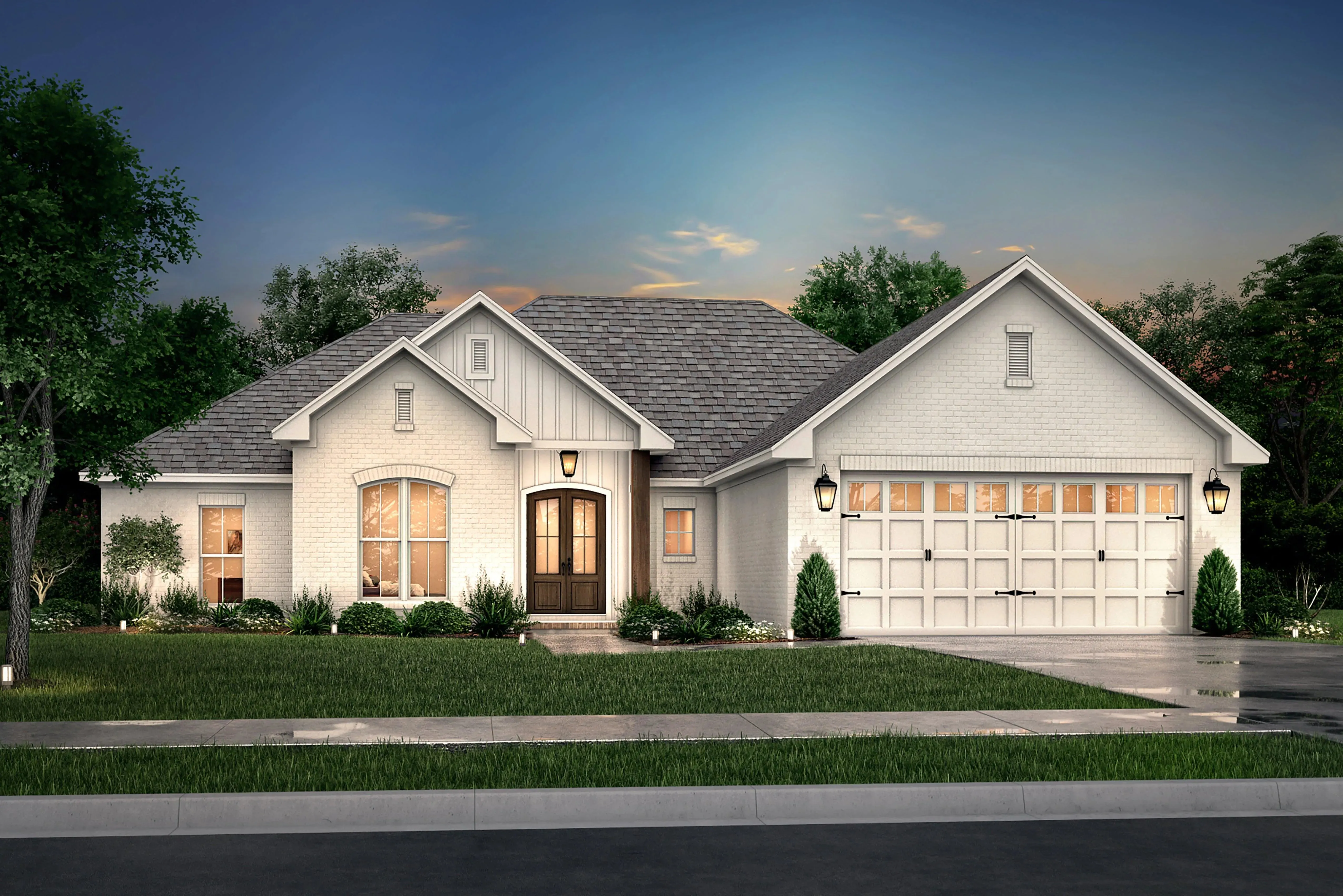 Charming 4-Bedroom Home Plan with Front Garage and Inviting Porch