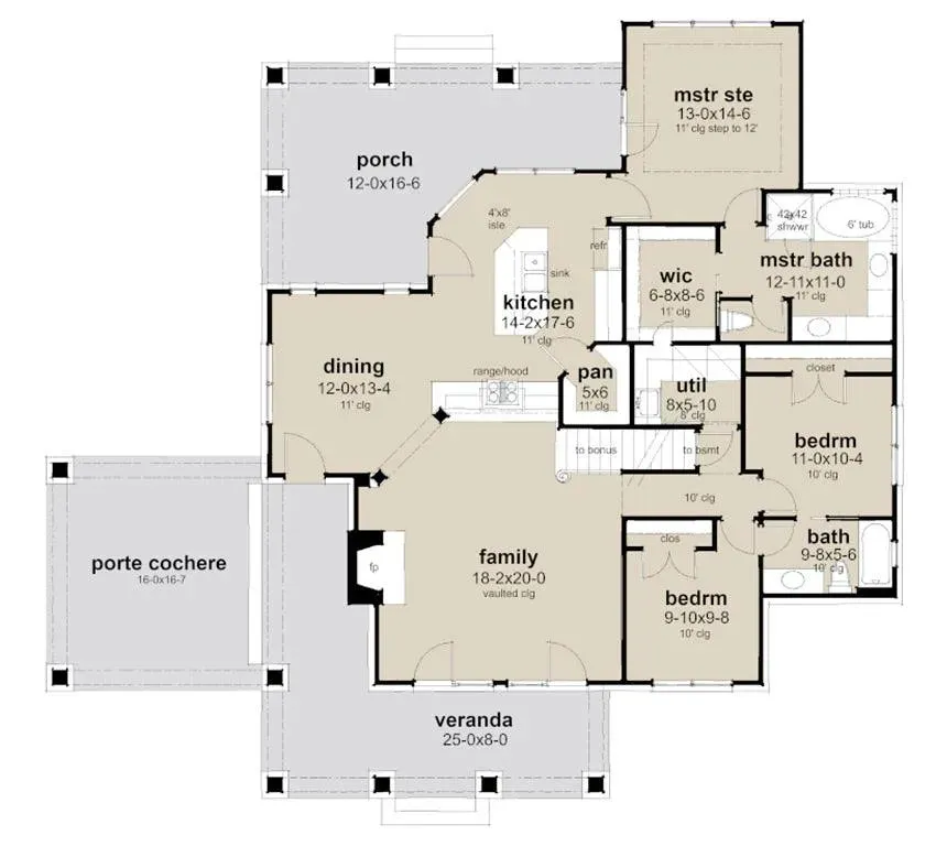 Elegant 3-Bedroom Home Plan with Bonus Room and Spacious Porches