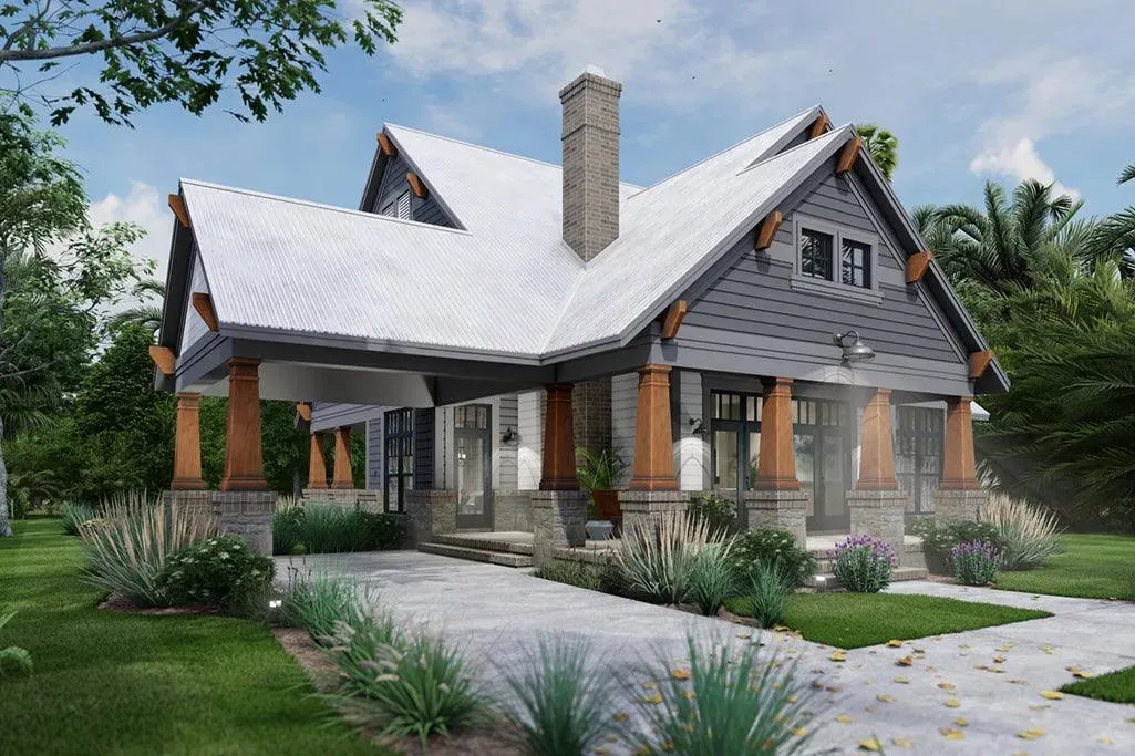 Elegant 3-Bedroom Home Plan with Bonus Room and Spacious Porches