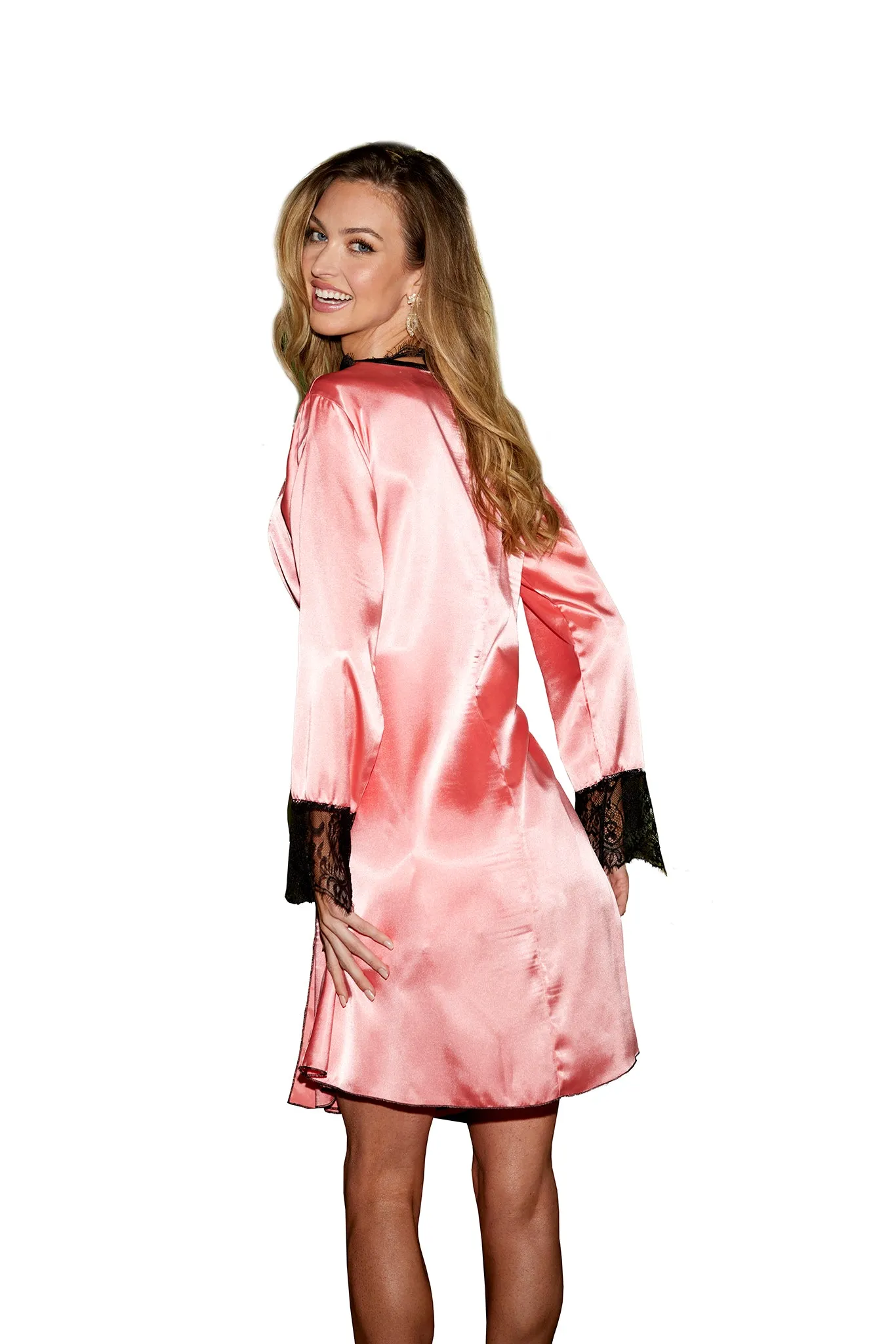 Mid length silky charmeuse & eyelash lace Robe.