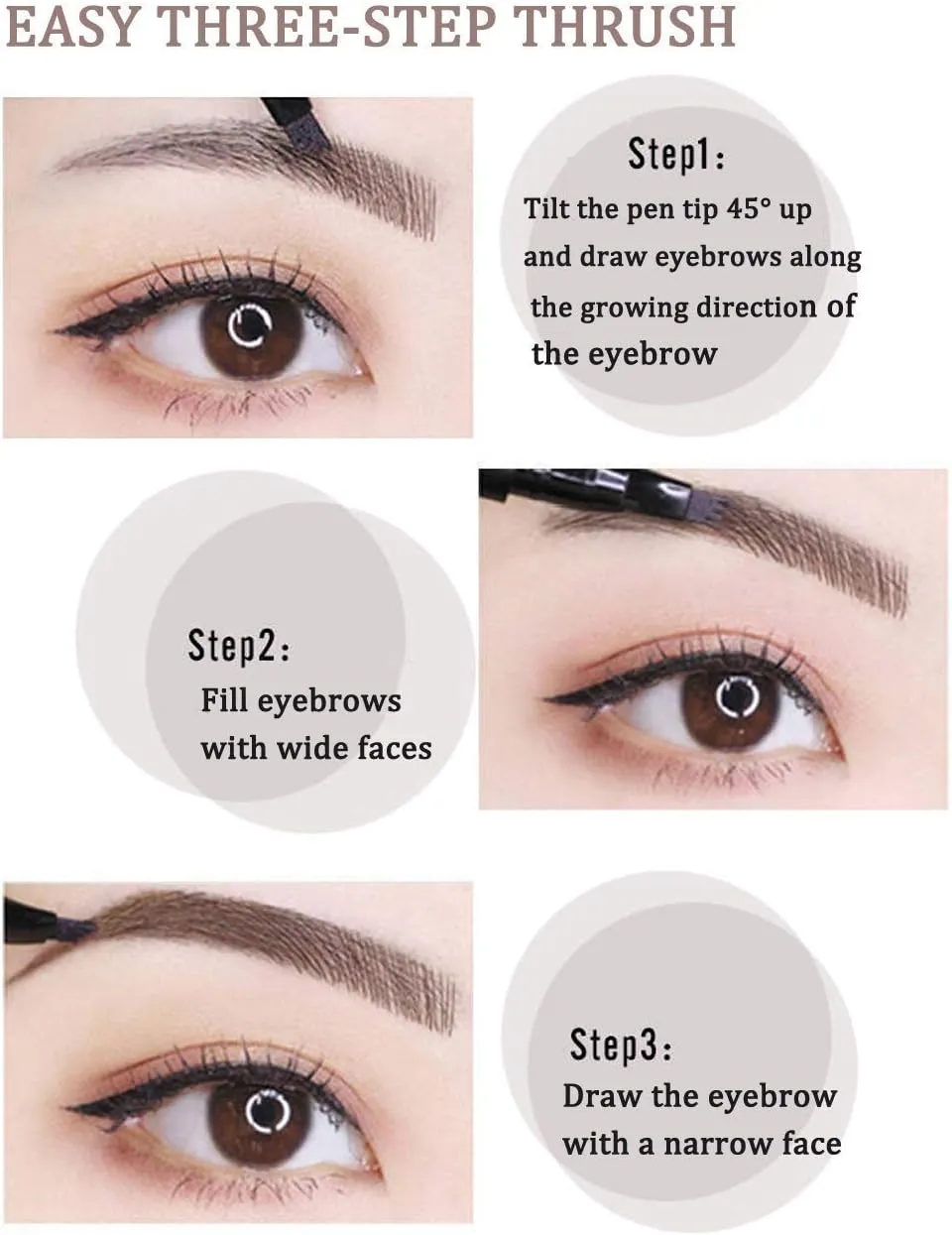 New QUEMISS Eyebrow Pen 4 Points Micro Brow Pencil Creates Lasting MakeUp Professional Natural Looking 3D Tint Pen Eyebrows Cover Sparse Areas Daily Waterproof Brows #05(Black)