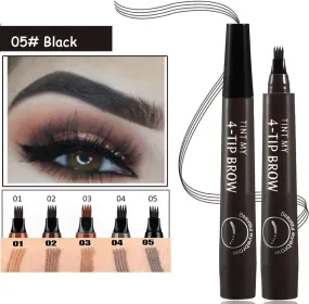 New QUEMISS Eyebrow Pen 4 Points Micro Brow Pencil Creates Lasting MakeUp Professional Natural Looking 3D Tint Pen Eyebrows Cover Sparse Areas Daily Waterproof Brows #05(Black)