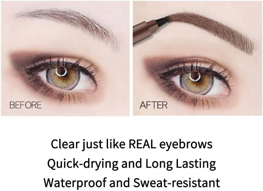 New QUEMISS Eyebrow Pen 4 Points Micro Brow Pencil Creates Lasting MakeUp Professional Natural Looking 3D Tint Pen Eyebrows Cover Sparse Areas Daily Waterproof Brows #05(Black)