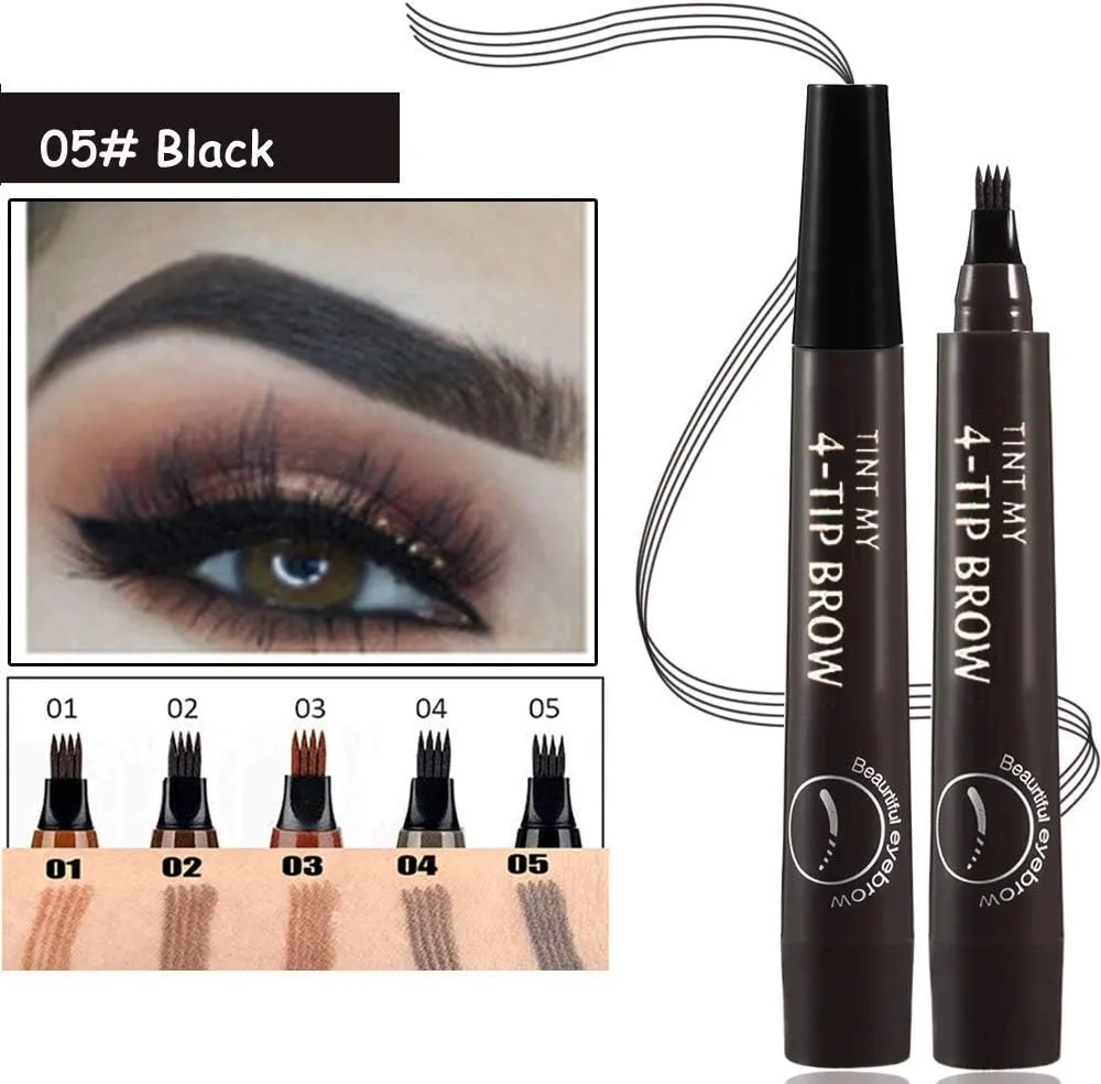 New QUEMISS Eyebrow Pen 4 Points Micro Brow Pencil Creates Lasting MakeUp Professional Natural Looking 3D Tint Pen Eyebrows Cover Sparse Areas Daily Waterproof Brows #05(Black)