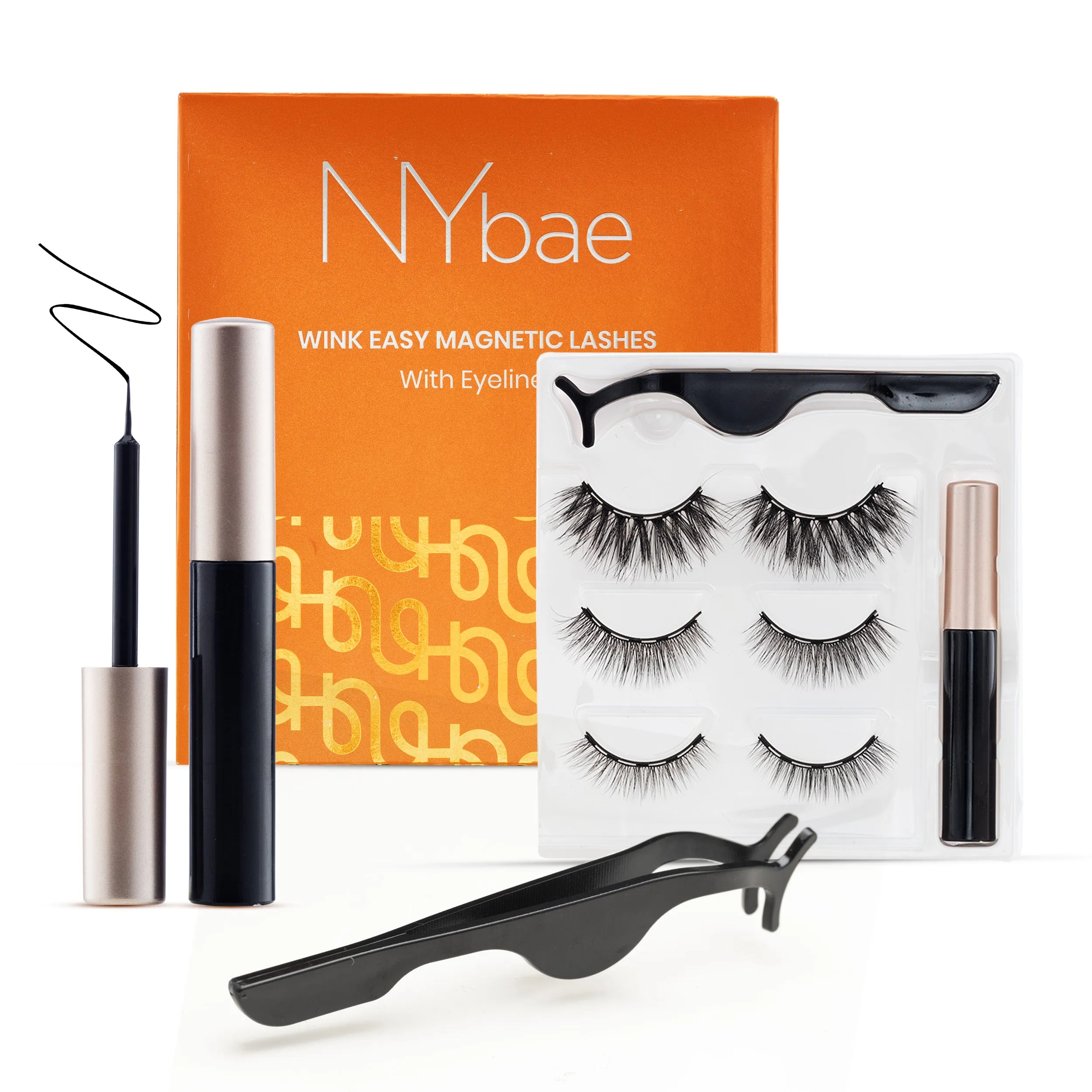NY Bae Wink Easy Magnetic Eye Lashes|Eyeliner Waterproof | False Eyelashes | Waterproof Mascara| Eye Makeup | Value Pack | Reusable|Korean Beauty