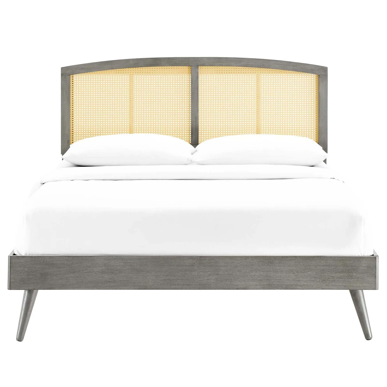 Sierra Cane and Wood Platform Bed With Splayed Legs