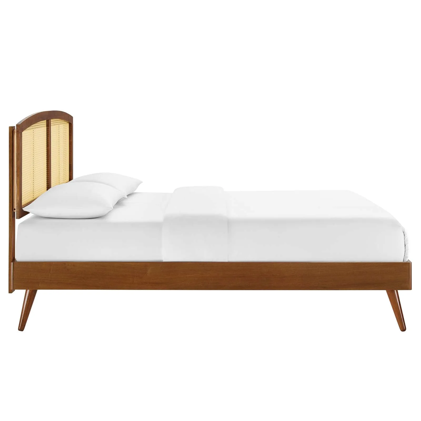 Sierra Cane and Wood Platform Bed With Splayed Legs
