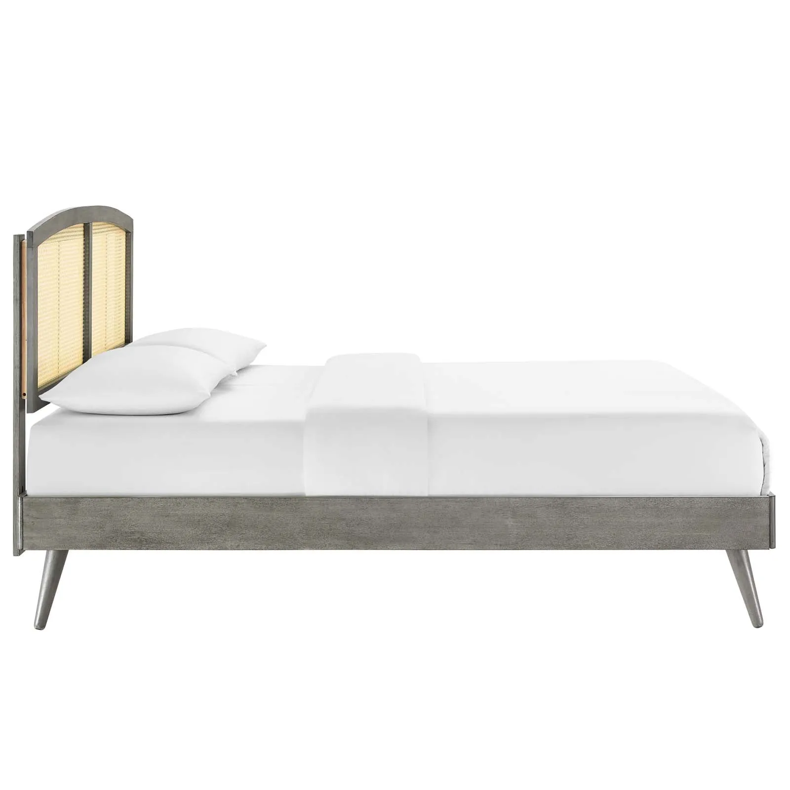 Sierra Cane and Wood Platform Bed With Splayed Legs